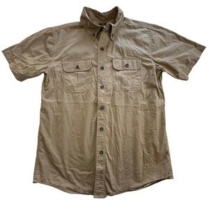 Ridgecut Toughwear Mens Medium Tan Khaki Short Sleeve Work Shirt Button Down